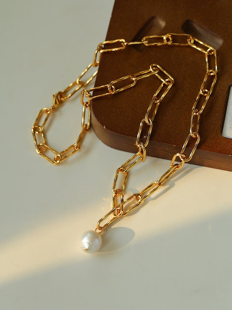 Baroque Pearl Toggle Necklace | Minimal Gold Chain Statement Piece - floysun
