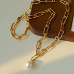 Baroque Pearl Toggle Necklace | Minimal Gold Chain Statement Piece - floysun