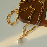 Baroque Pearl Toggle Necklace | Minimal Gold Chain Statement Piece - floysun