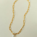 Baroque Pearl Toggle Necklace | Minimal Gold Chain Statement Piece - floysun