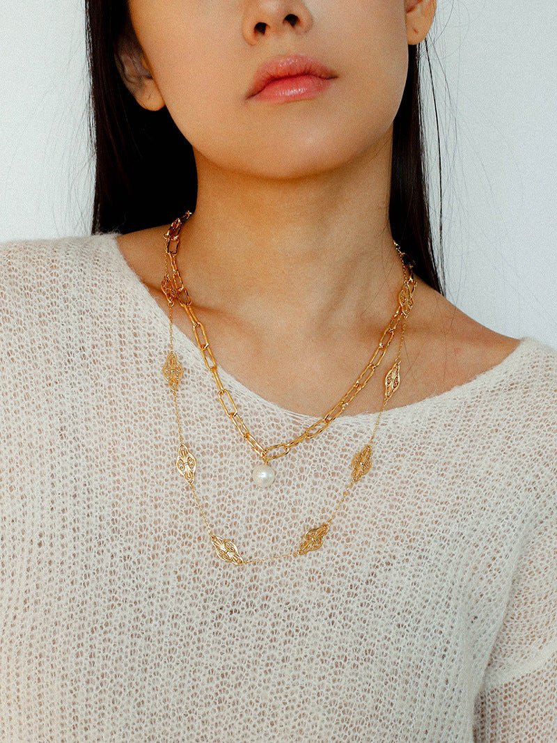 Baroque Pearl Toggle Necklace | Minimal Gold Chain Statement Piece - floysun