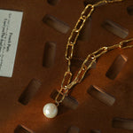 Baroque Pearl Toggle Necklace | Minimal Gold Chain Statement Piece - floysun