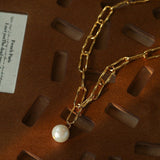 Baroque Pearl Toggle Necklace | Minimal Gold Chain Statement Piece - floysun