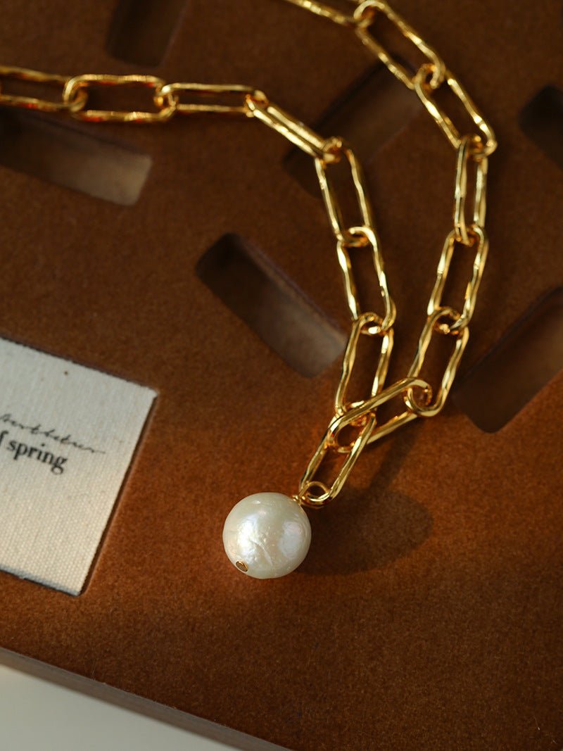 Baroque Pearl Toggle Necklace | Minimal Gold Chain Statement Piece - floysun