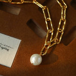 Baroque Pearl Toggle Necklace | Minimal Gold Chain Statement Piece - floysun