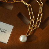 Baroque Pearl Toggle Necklace | Minimal Gold Chain Statement Piece - floysun