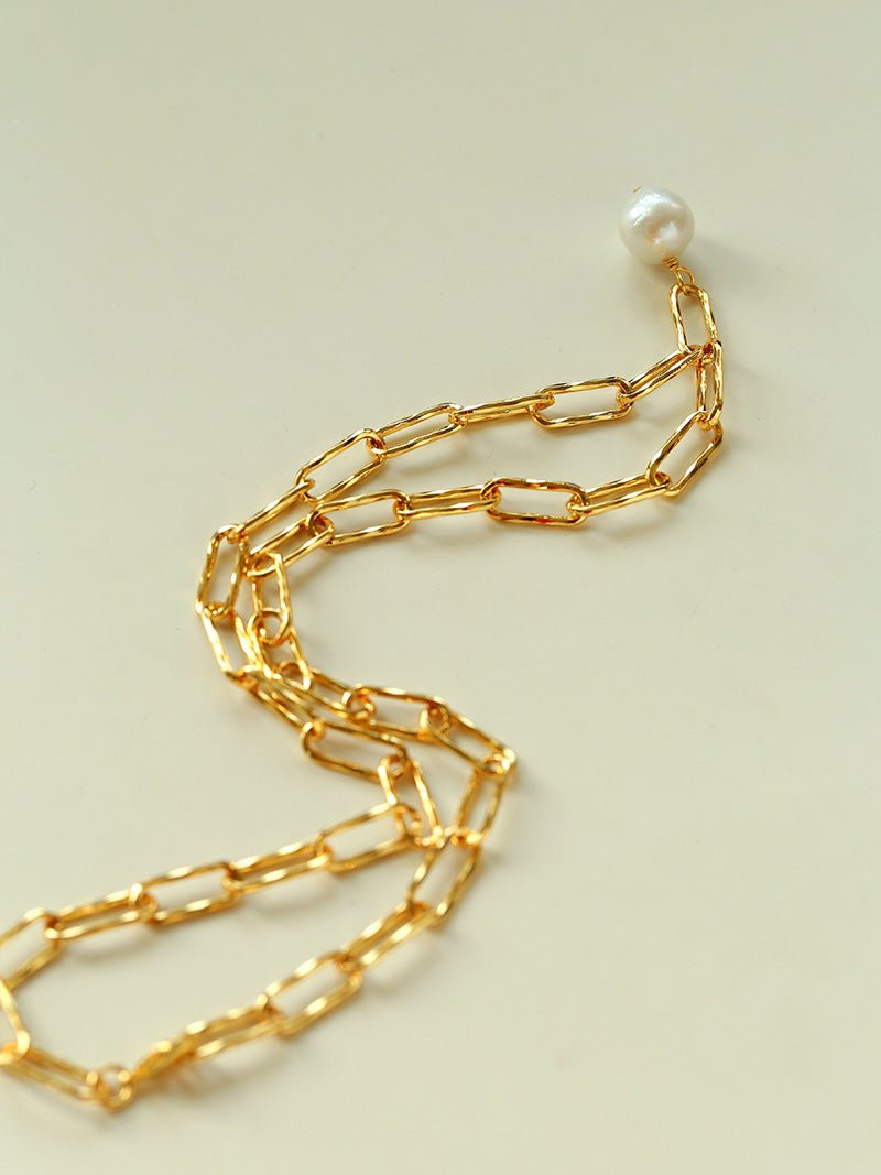 Baroque Pearl Toggle Necklace | Minimal Gold Chain Statement Piece - floysun