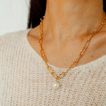 Baroque Pearl Toggle Necklace | Minimal Gold Chain Statement Piece - floysun