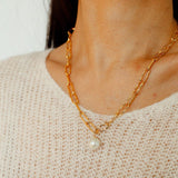 Baroque Pearl Toggle Necklace | Minimal Gold Chain Statement Piece - floysun