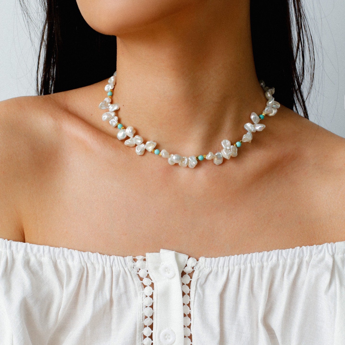 Baroque Pearl & Turquoise Necklace - floysun