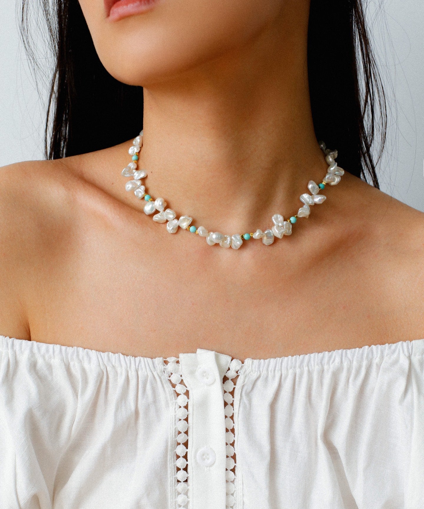 Baroque Pearl & Turquoise Necklace - floysun