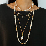 Baroque Pearl Twisted Metal Chain Necklace - Long - floysun