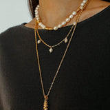 Baroque Pearl Twisted Metal Chain Necklace - Long - floysun