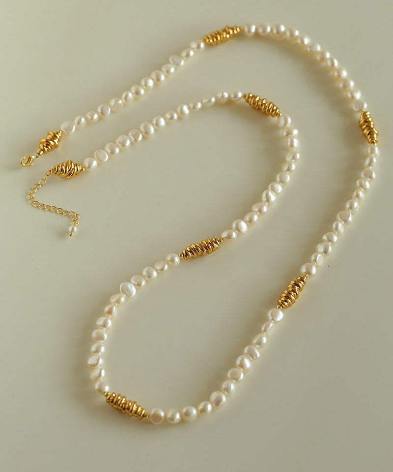 Baroque Pearl Twisted Metal Chain Necklace - Long - floysun