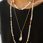Baroque Pearl Twisted Metal Chain Necklace - Long - floysun