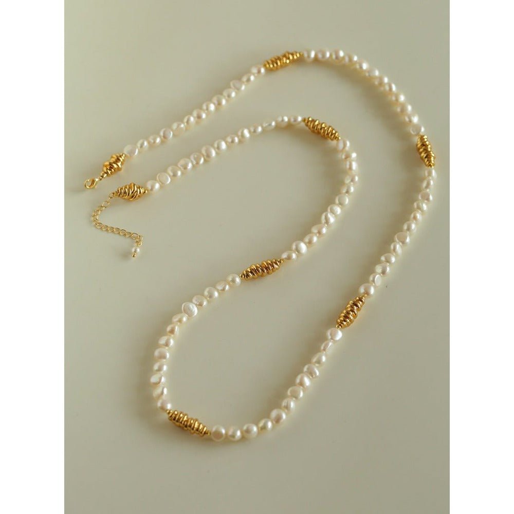 Baroque Pearl Twisted Metal Chain Necklace - Long - floysun