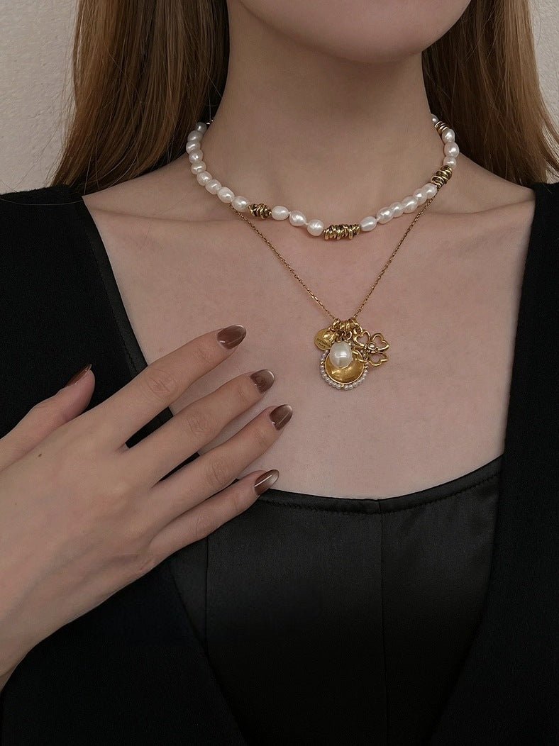 Baroque Pearl Twisted Metal Chain Necklace - Short - floysun