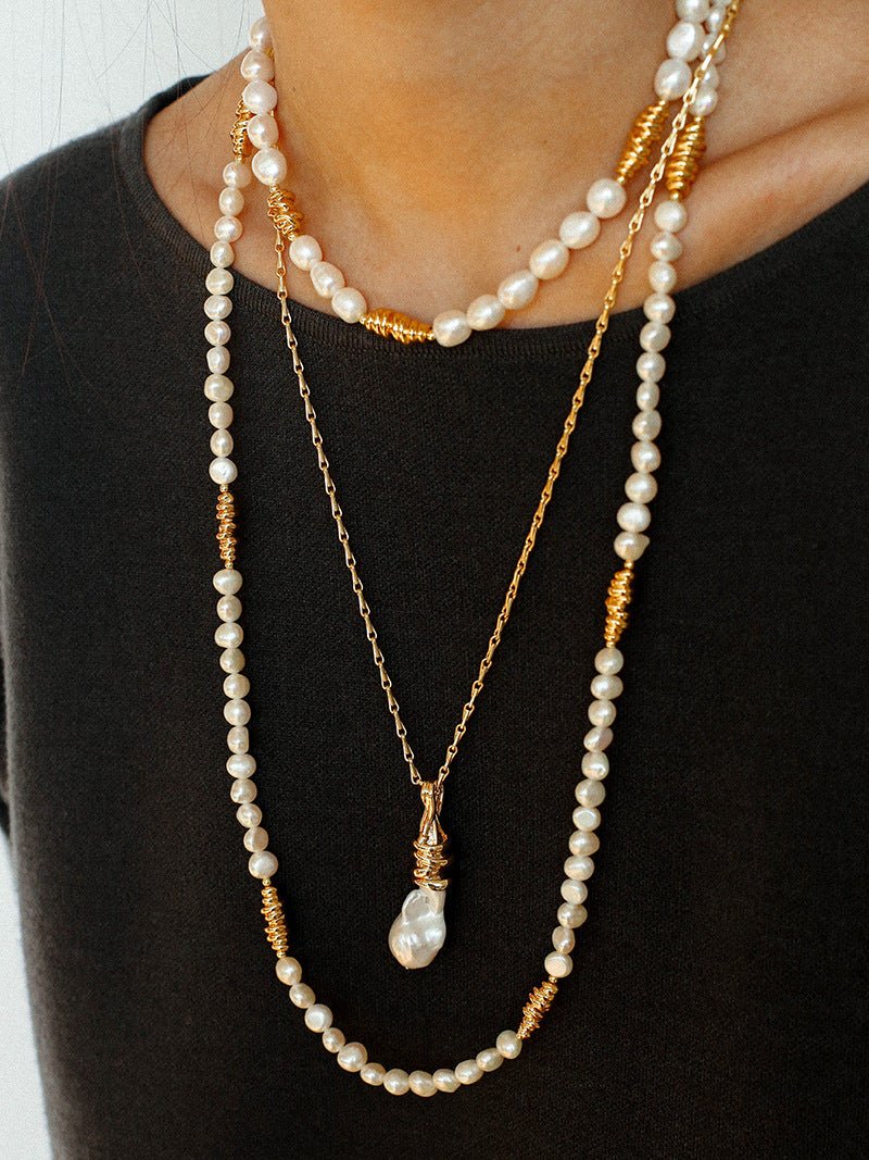 Baroque Pearl Twisted Metal Chain Necklace - Short - floysun