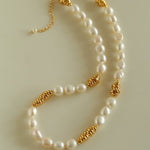 Baroque Pearl Twisted Metal Chain Necklace - Short - floysun