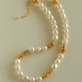Baroque Pearl Twisted Metal Chain Necklace - Short - floysun