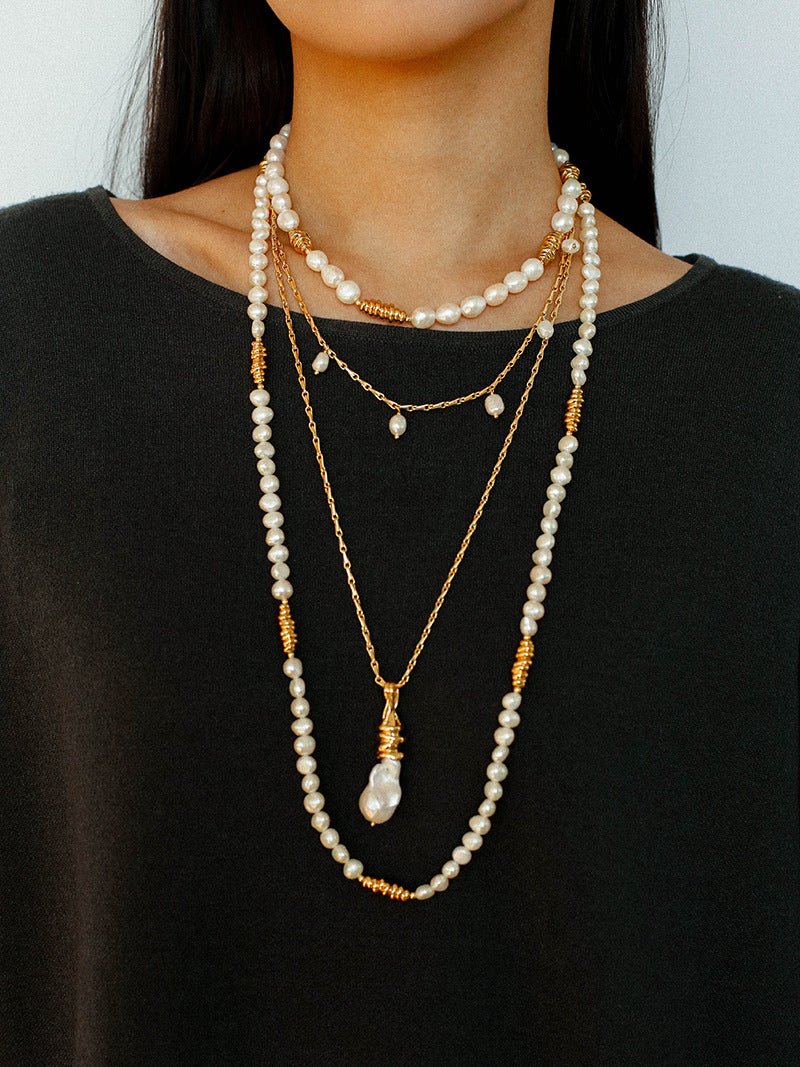 Baroque Pearl Twisted Metal Chain Necklace - Short - floysun