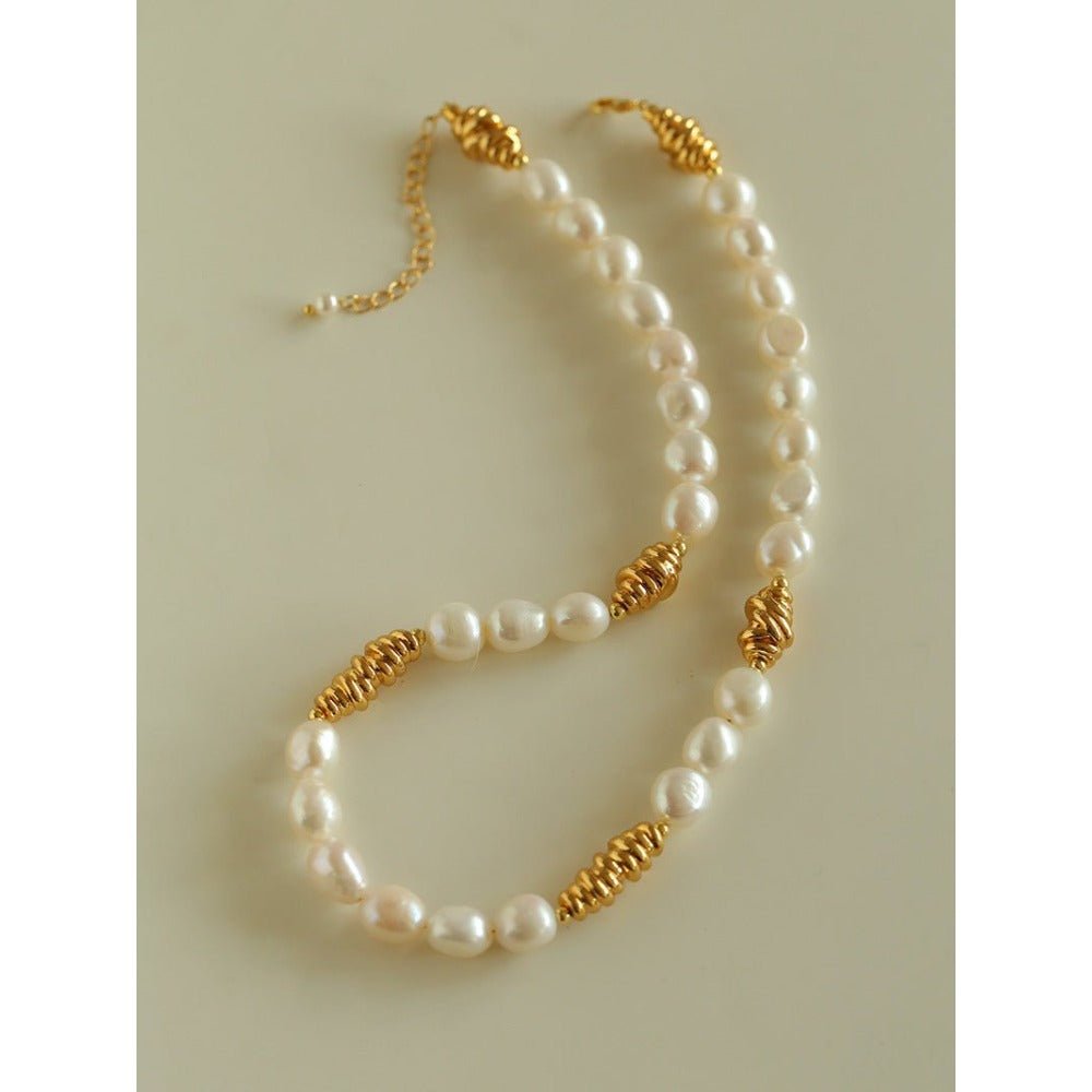 Baroque Pearl Twisted Metal Chain Necklace - Short - floysun