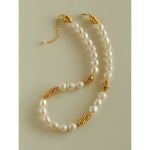 Baroque Pearl Twisted Metal Chain Necklace - Short - floysun