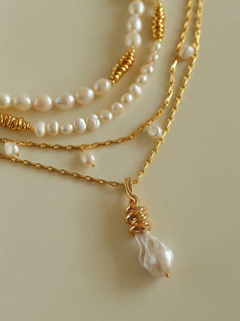 Baroque Pearl Twisted Metal Chain Necklace - Short - floysun