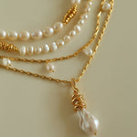 Baroque Pearl Twisted Metal Chain Necklace - Short - floysun