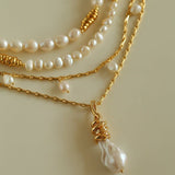 Baroque Pearl Twisted Metal Chain Necklace - Short - floysun