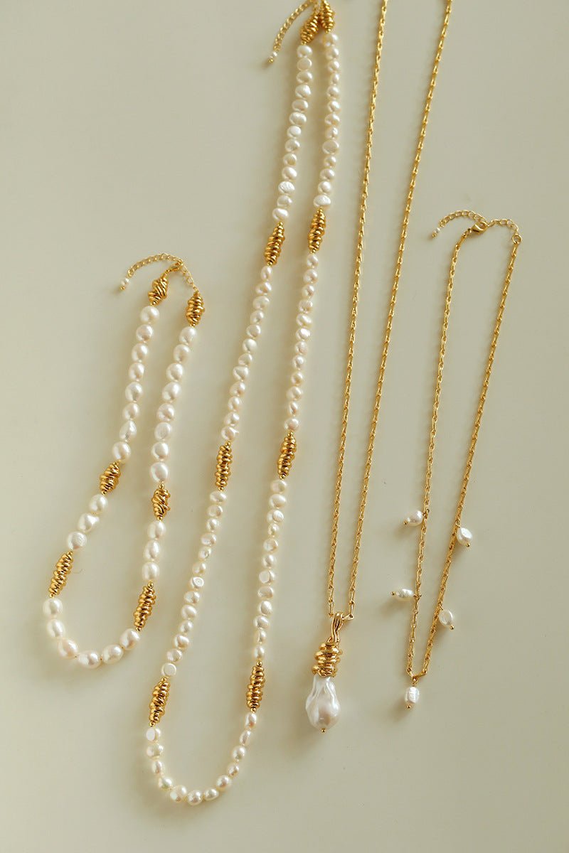 Baroque Pearl Twisted Metal Chain Necklace - Short - floysun
