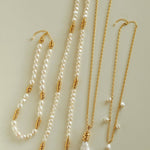 Baroque Pearl Twisted Metal Chain Necklace - Short - floysun