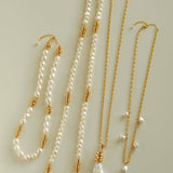 Baroque Pearl Twisted Metal Chain Necklace - Short - floysun