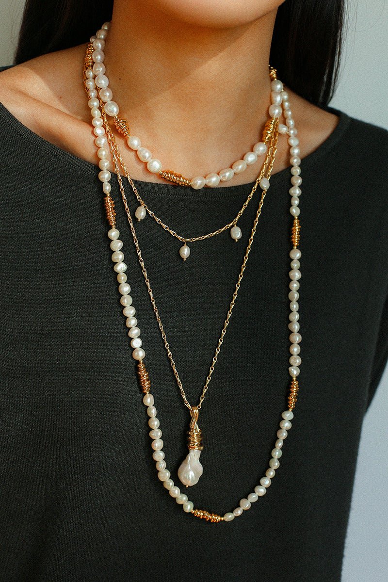 Baroque Pearl Twisted Metal Chain Necklace - Short - floysun
