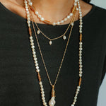 Baroque Pearl Twisted Metal Chain Necklace - Short - floysun