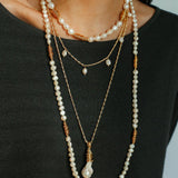 Baroque Pearl Twisted Metal Chain Necklace - Short - floysun