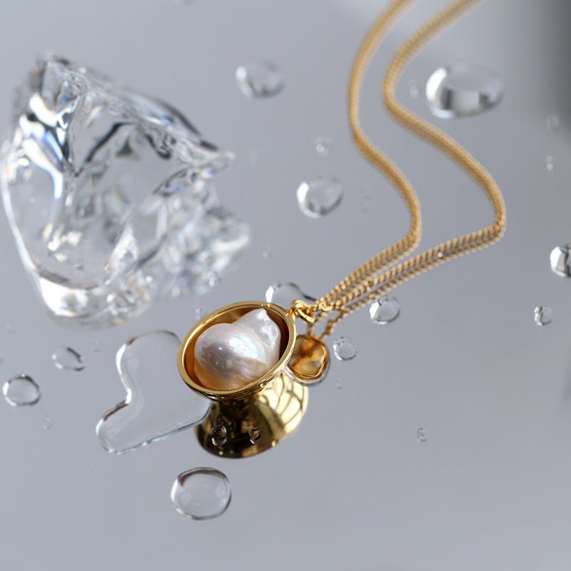 Baroque Shaped Pearl Oval Pendant Necklace - floysun