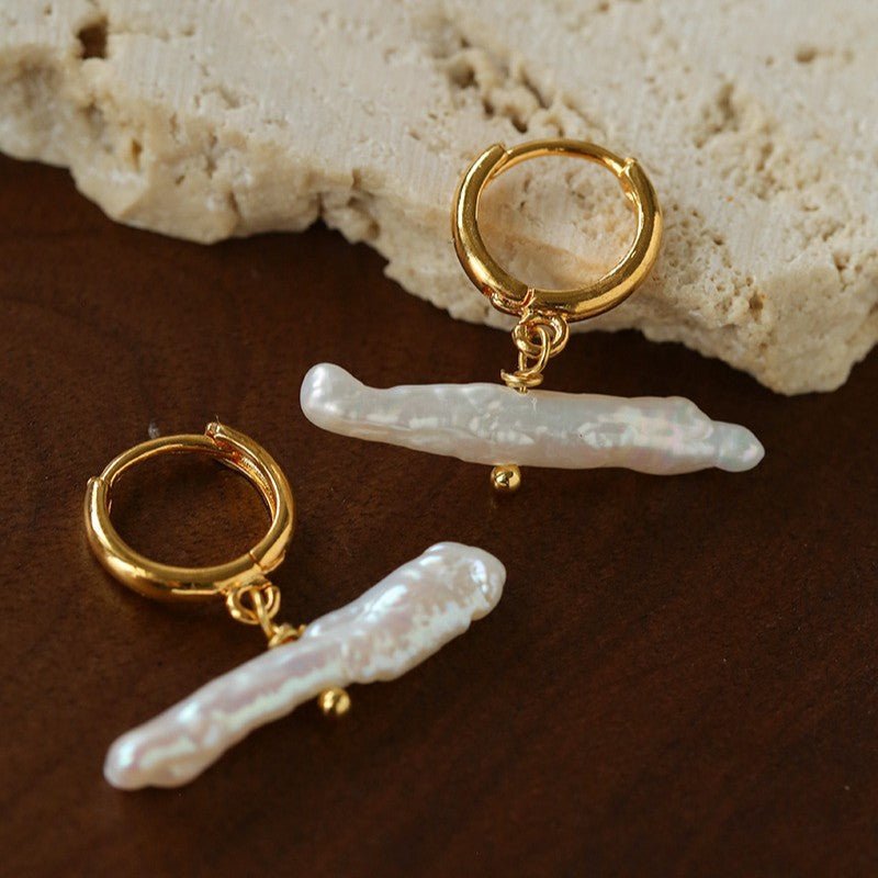 Baroque Stick Pearl Huggie Hoop Earrings - floysun