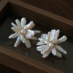 Baroque Toothpick Pearl Flower Statement Earrings - floysun