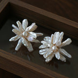 Baroque Toothpick Pearl Flower Statement Earrings - floysun
