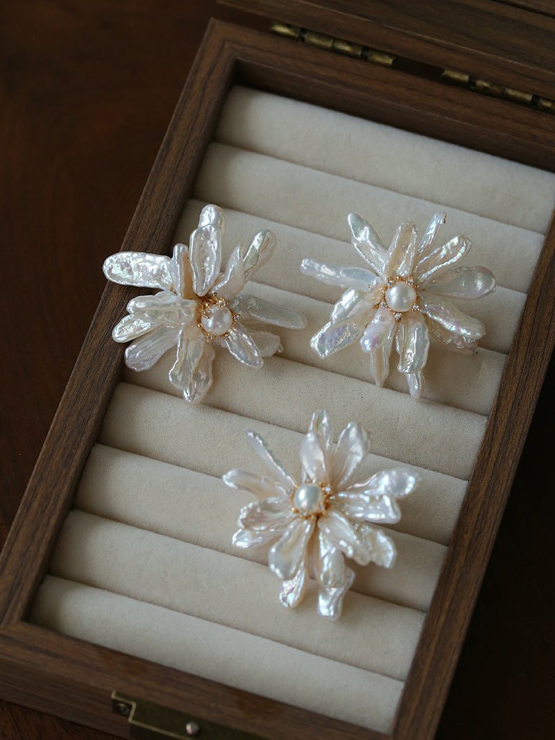 Baroque Toothpick Pearl Flower Statement Earrings - floysun