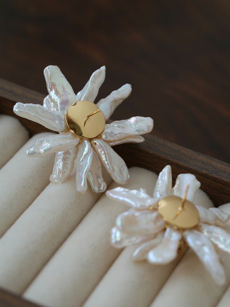 Baroque Toothpick Pearl Flower Statement Earrings - floysun