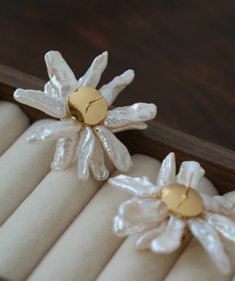 Baroque Toothpick Pearl Flower Statement Earrings - floysun