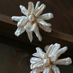 Baroque Toothpick Pearl Flower Statement Earrings - floysun