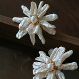 Baroque Toothpick Pearl Flower Statement Earrings - floysun