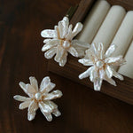 Baroque Toothpick Pearl Flower Statement Earrings - floysun