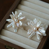 Baroque Toothpick Pearl Flower Statement Earrings - floysun