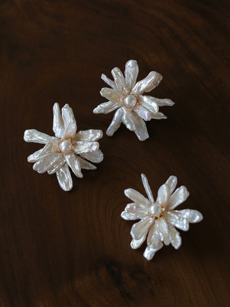 Baroque Toothpick Pearl Flower Statement Earrings - floysun