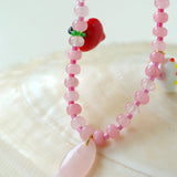 Beating Heart & Fish Beaded Necklace in Soft Pink - floysun