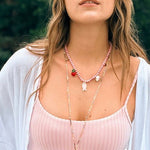Beating Heart & Fish Beaded Necklace in Soft Pink - floysun